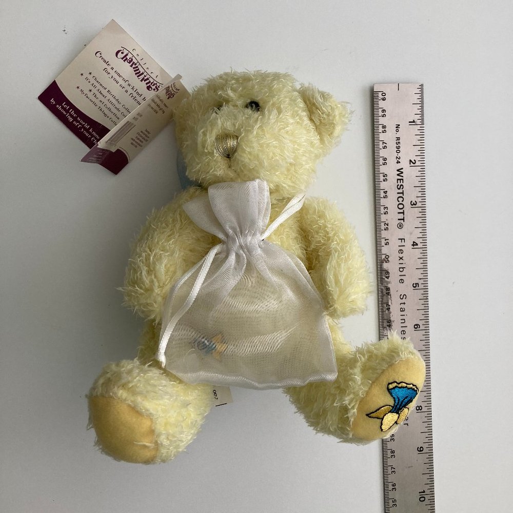 Yellow Charmlings Teddy Bear Plush with Daffodil Charm - March Birthday